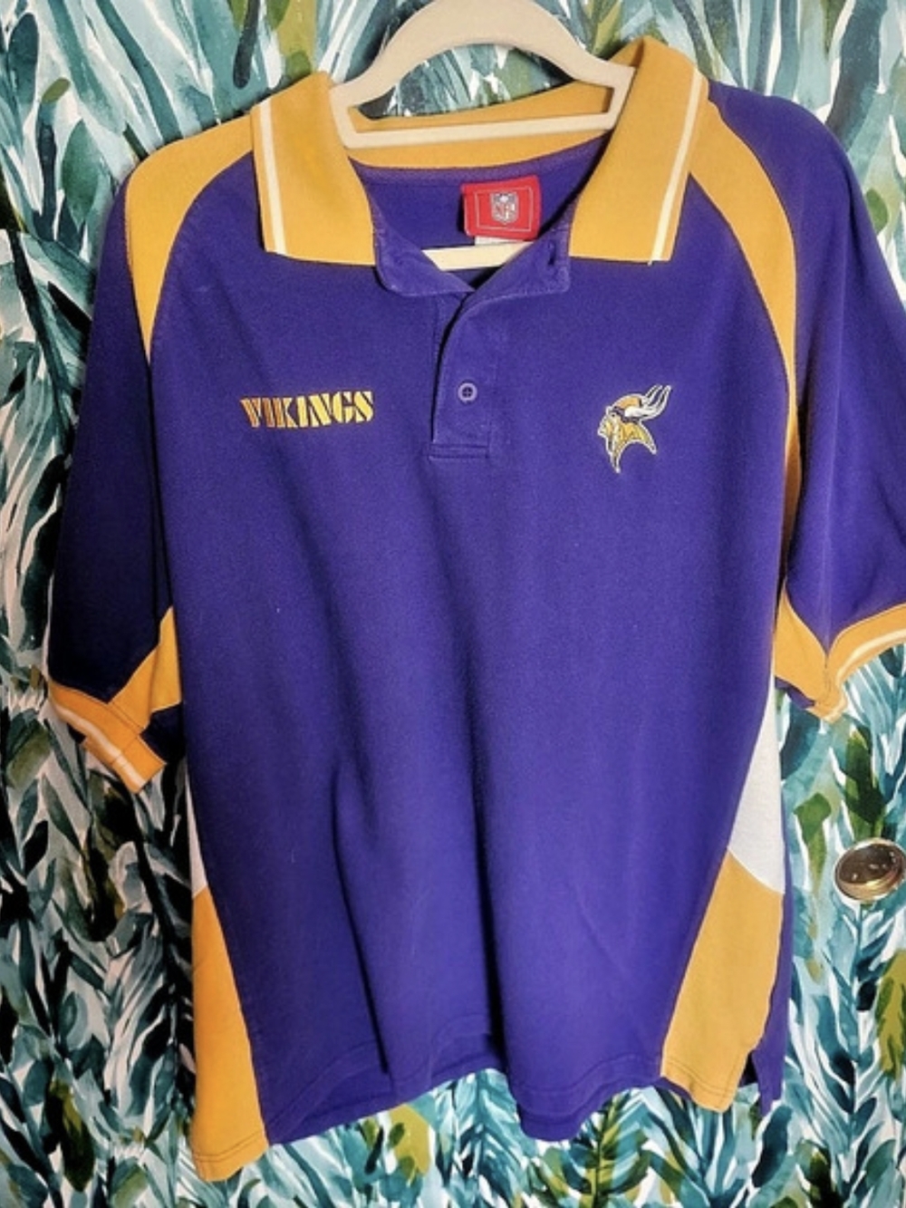 Vintage NFL Minnesota Vikings Color Block Purple & Yellow Polo Size XL